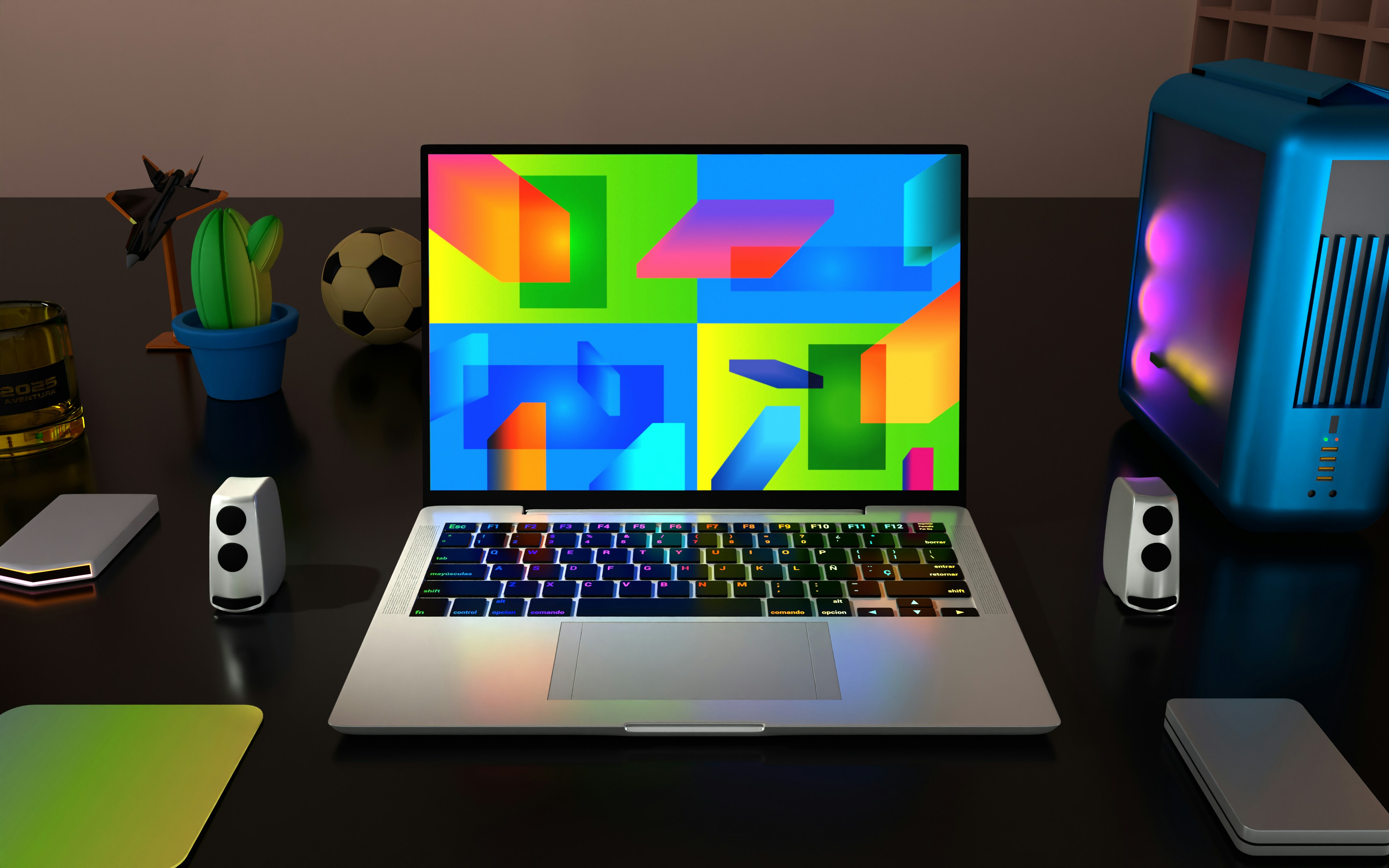 Abstract digital art with flowing light trails